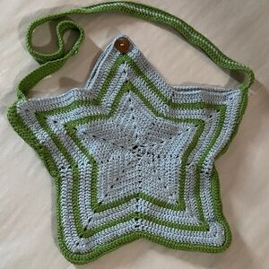 Green and light blue Star-Shaped Crochet Bag
